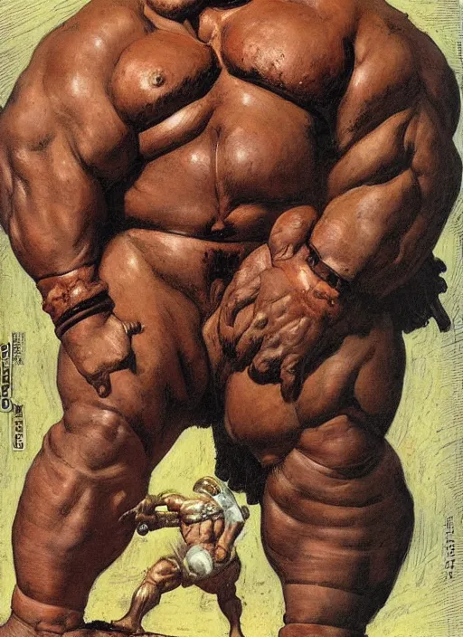 Image similar to head and torso portrait of huge muscular eddie hall as juggernaut, by lawrence alma tadema and rick berry and norman rockwell and greg staples and jack kirby