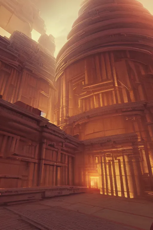 Image similar to Artwork by Beeple of the cinematic view of the Temple of Infernal Writings.