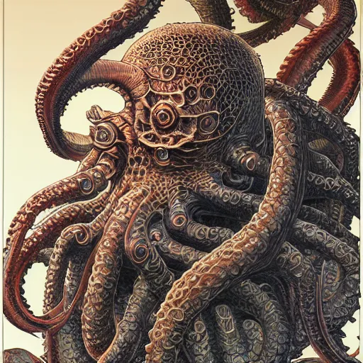 Prompt: upper body and head portrait of cthulhu, symmetrical, by yoichi hatakenaka, masamune shirow, josan gonzales and dan mumford, ayami kojima, takato yamamoto, barclay shaw, karol bak, yukito kishiro