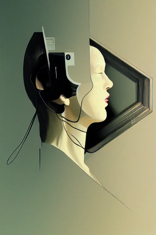Image similar to woman wearing oculus and digital glitch head edward hopper and james gilleard, zdzislaw beksisnski, higly detailed