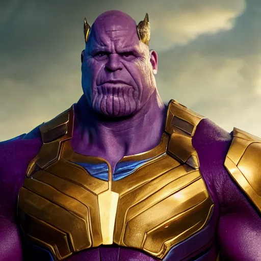 Prompt: steve carell as thanos, photorealistic movie still, detailed, 8 k