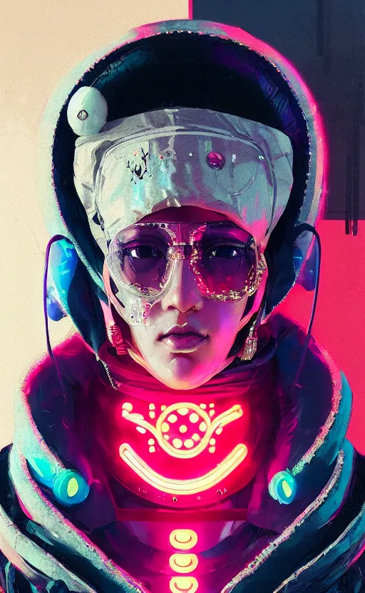 Prompt: detailed portrait virgul, neon operator, cyberpunk futuristic neon, reflective puffy coat, decorated with traditional japanese ornaments by ismail inceoglu dragan bibin hans thoma greg rutkowski alexandros pyromallis nekro rene maritte illustrated, perfect face, fine details, realistic shaded, fine - face, pretty face