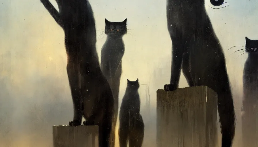 Image similar to contemporary semi abstract acrylic painting of really tall cats by william turner, by greg rutkowski, kessler art, thick brush strokes and visible paint layers