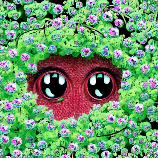 Image similar to giant eyes surrounded by blooming vines