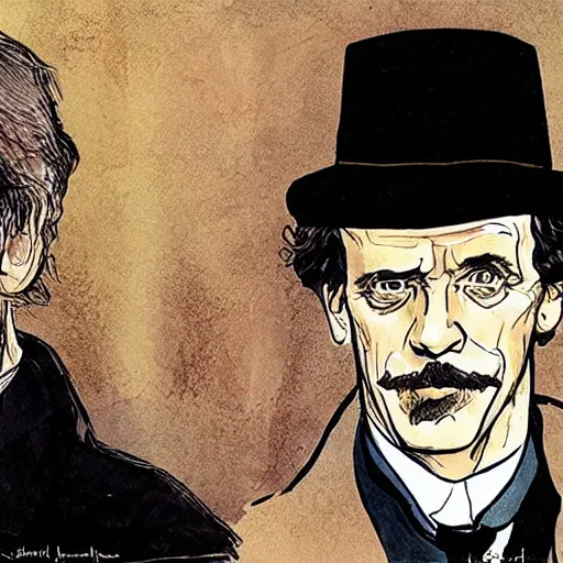 Image similar to hugh laurie as sherlock holmes, portrait by eddie campbell,