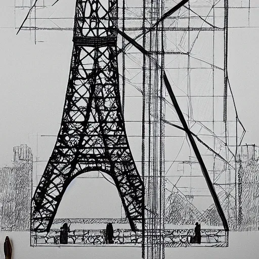 Image similar to christo and Jean Claude sketch of a project wrapping the eiffel tower in silver fabric