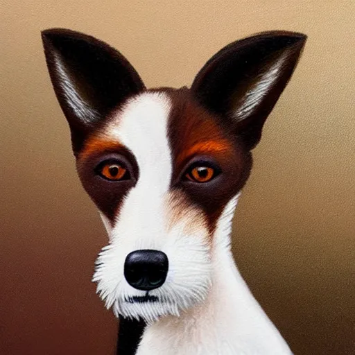 Image similar to ultra detailed painting of a short haired fox terrier with dark brown fur