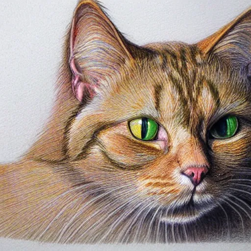 Image similar to Colored pencil art on paper, Phantom Cat, highly detailed, artstation, MasterPiece, Award-Winning, Caran d'Ache Luminance