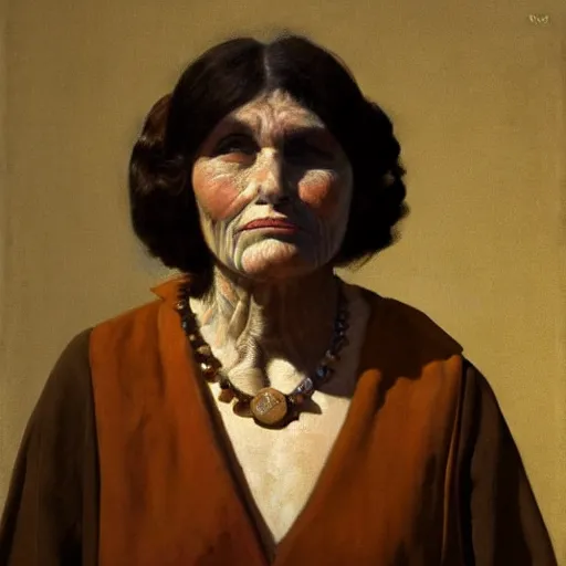 Prompt: portrait of a beautiful neanderthal woman in 1 9 5 0 s italian clothing by pietro annigoni, oil on canvas, national portrait gallery