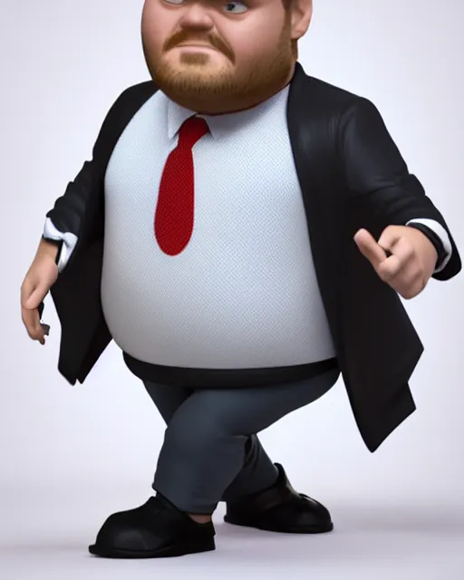 Image similar to full body 3d render of James Corden as a funko pop, studio lighting, white background, blender, trending on artstation, 8k, highly detailed