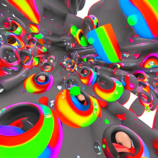 Image similar to Virtual Reality junkies, groups of people, HMD, ecstasy emotion, colorful, realistic render