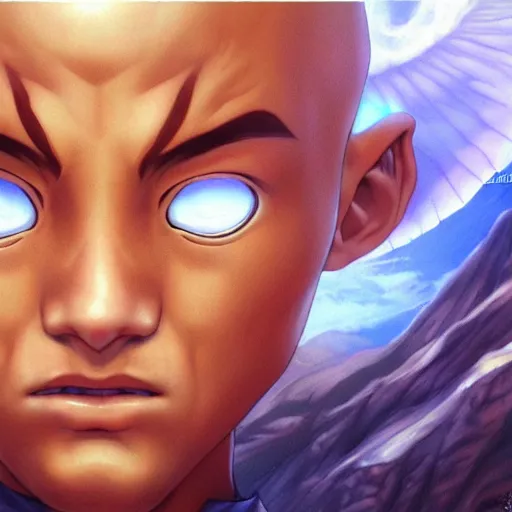 Image similar to aang from avatar the last airbender by artgerm, photorealistic, intricate detail