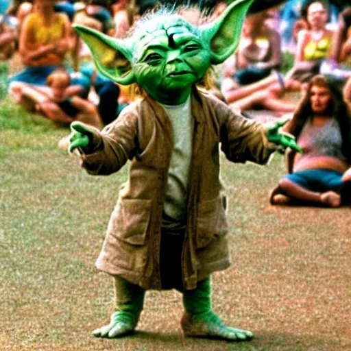 Image similar to yoda performing at woodstock