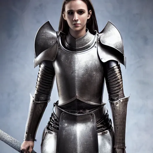 Image similar to a beautiful female knight in a light leather armor without any battle experience who only came to see a dragon, symmetrical, cinematic, real photography