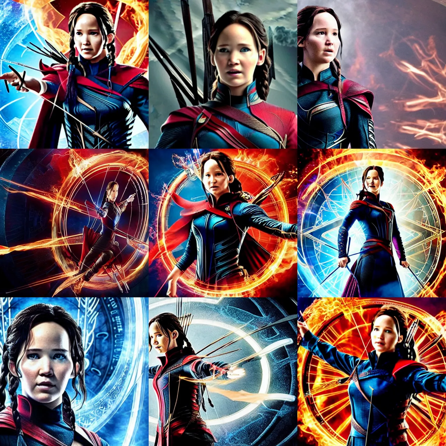 Prompt: Katniss Everdeen as Doctor Strange, film still from the movie 'Doctor Strange'