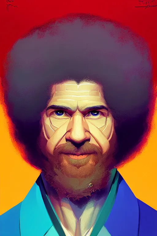 Image similar to symmetrical! portrait of Bob Ross, modern, colourful!! abstract highly detailed, digital painting, artstation, concept art, sharp focus, illustration, by greg rutkowski