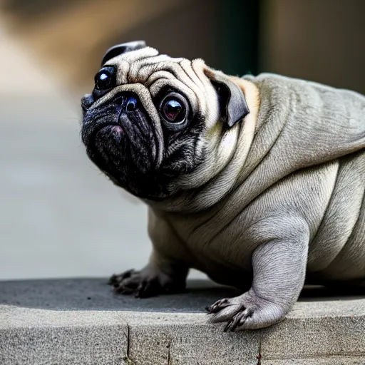 Prompt: a Tardigrade Pug Hybrid, A tardigrade that looks like a pug, afternoon hangout, good times photograph, candid