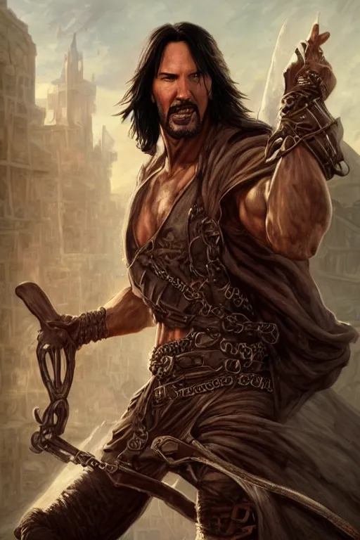 Prompt: ultra realistic illustration, hulking herculean keanu reeves as a rogue pirate thief from baldurs gate and diablo, intricate from baldurs gate, elegant, highly detailed, digital painting, artstation, concept art, smooth, sharp focus, illustration, art by artgerm and greg rutkowski and alphonse mucha