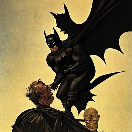 Prompt: batman on gargoyle, art by caravaggio, hyperdetailed