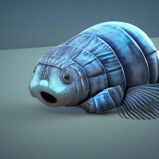 Prompt: cute giant isopod going to school, octane render, cute