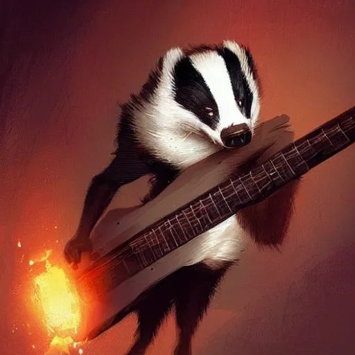 Image similar to badger touch guitar , digital Art, Greg rutkowski, Trending cinematographic artstation