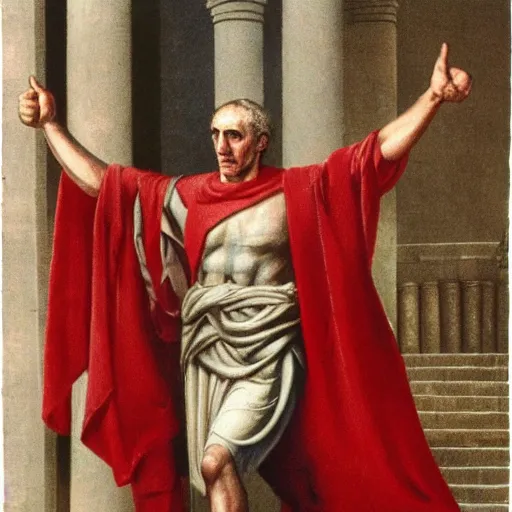 Image similar to In-the-flesh photo of julius caesar giving thumbs up