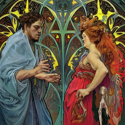 Image similar to angels wrestling demons, hyper realistic, digital painting. art station. mood lighting, highly detailed, concept art, intricate, sharp focus, by shaun and alphonse mucha berke - h 1 2 0 0