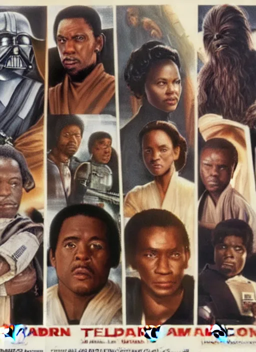 Image similar to star wars African american actors adaptation, movie poster