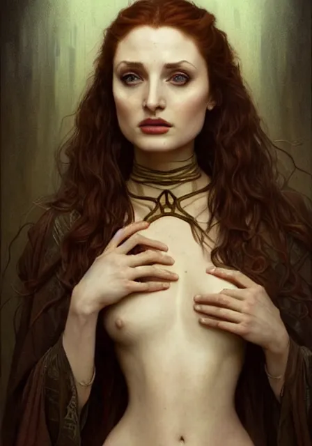 Image similar to sansa angeline jolie gessica chastain mummy zombie, intricate, elegant, highly detailed, digital painting, artstation, concept art, smooth, sharp focus, illustration, art by artgerm and greg rutkowski and alphonse mucha and william - adolphe bouguereau