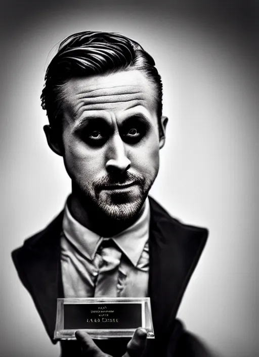 Image similar to photo of Ryan Gosling as the Joker by Lee Jeffries, head shot, detailed, award winning, Sony a7R