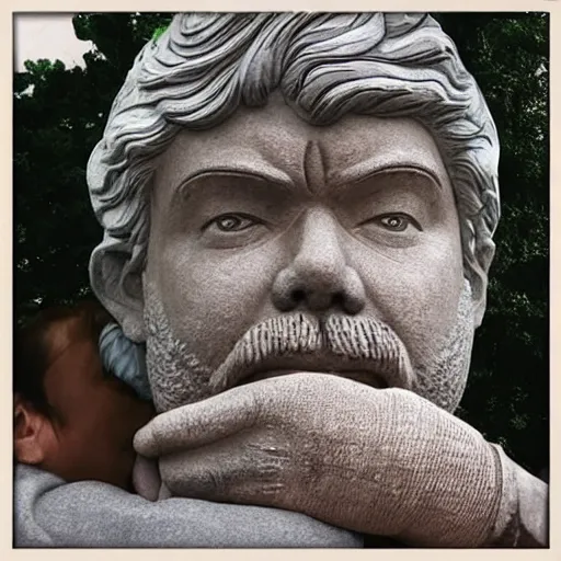 Prompt: “ child crying at large statue of george lucas ”