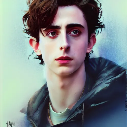 Image similar to timothee chalamet, realistic shaded perfect face, fine details. anime. realistic shaded lighting poster by ilya kuvshinov katsuhiro otomo ghost - in - the - shell, magali villeneuve, artgerm, jeremy lipkin and michael garmash and rob rey