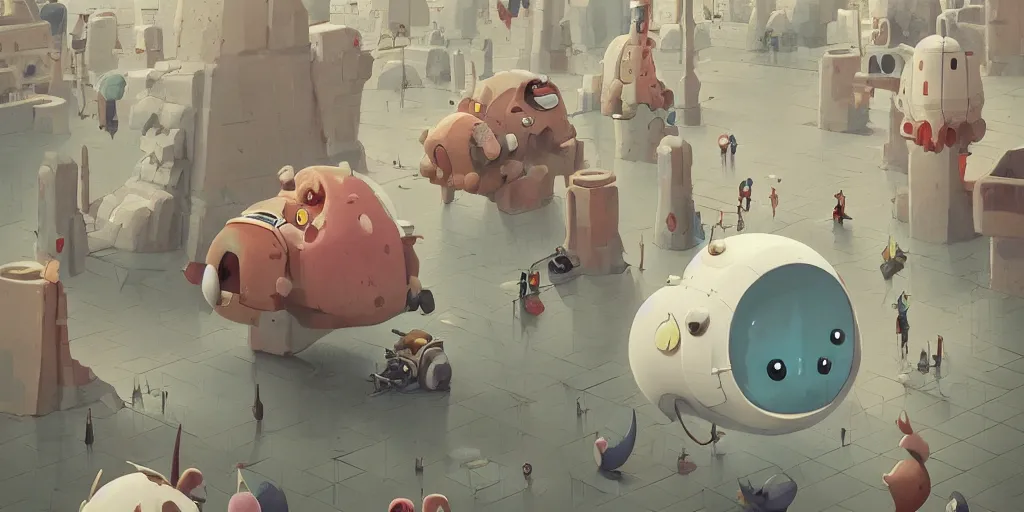 Prompt: cute monsters at the Louvre by Goro Fujita and Simon Stalenhag , 8k, trending on artstation, hyper detailed, cinematic