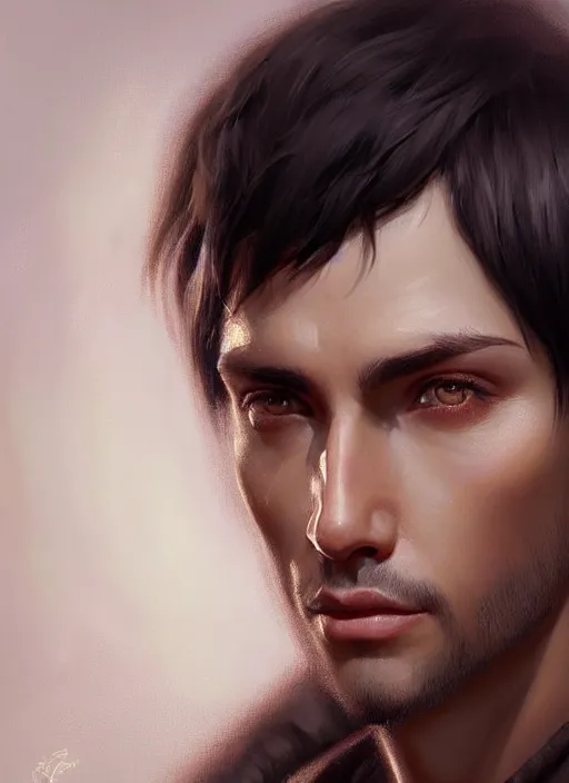 Image similar to a _ fantasy _ style _ portrait _ painting _ of light brown argentinian male short black hair defined chiseled facial features face big ears, rpg dnd oil _ painting _ unreal _ 5 _ daz. _ rpg _ portrait _ extremely _ detailed _ artgerm _ greg _ rutkowski _ greg