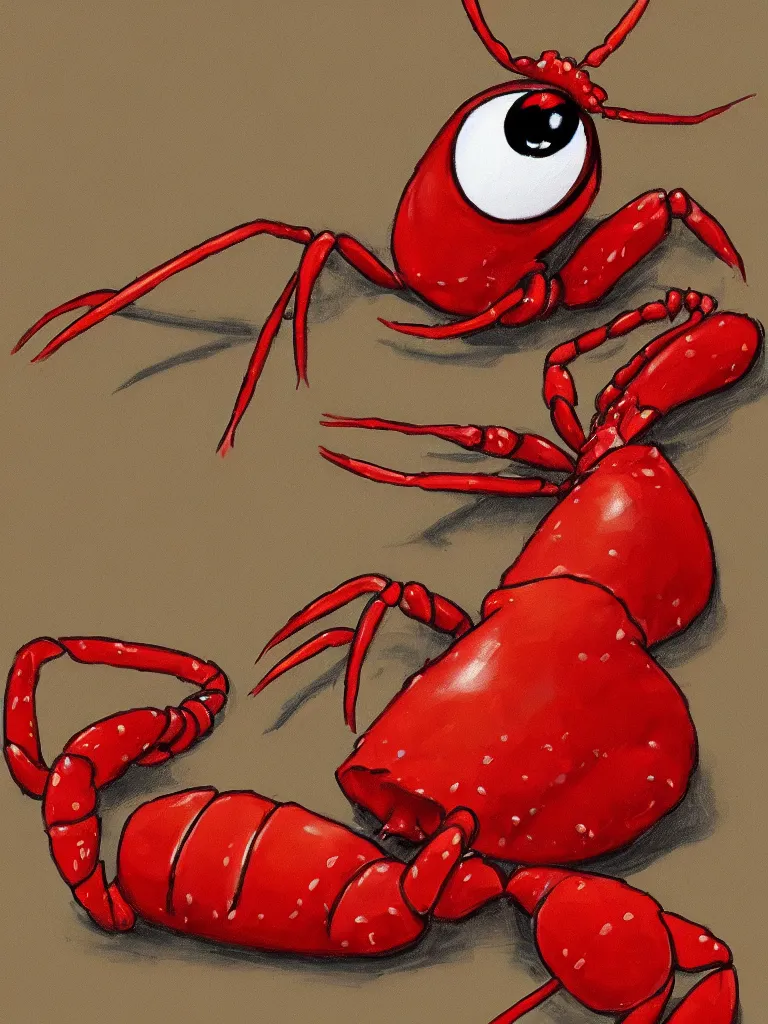 Image similar to larry the lobster from spongebob, portrait, by bob ross, highly detailed, art gallery quality, trending on artstation