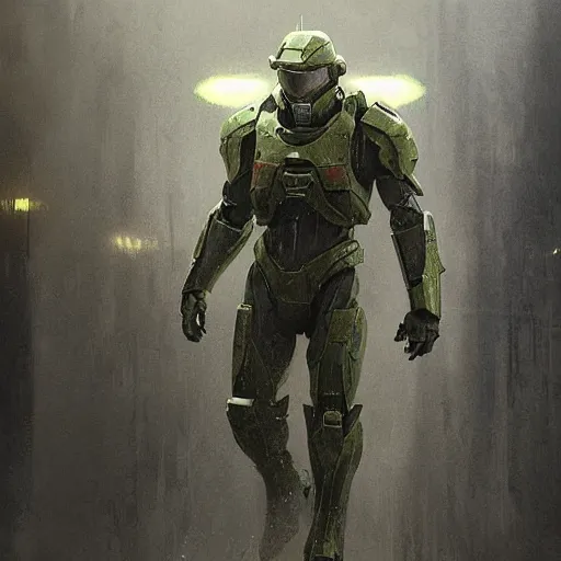 Prompt: master chief in drip clothes by greg rutkowski