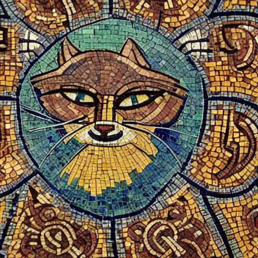 Prompt: detailed tile design, mosaic closeup, depicting anthropomorphic cat doctor