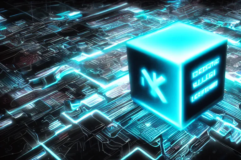 Image similar to single Cyberpunk Intricate black and neon blue cube no background 4K 3D render desktopography HD Wallpaper digital art