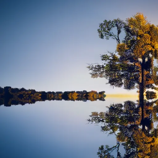 Prompt: a reflection of a tree in wavy water