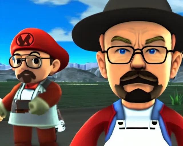 Prompt: walter white in super smash bros, screenshot, zoomed out, HD