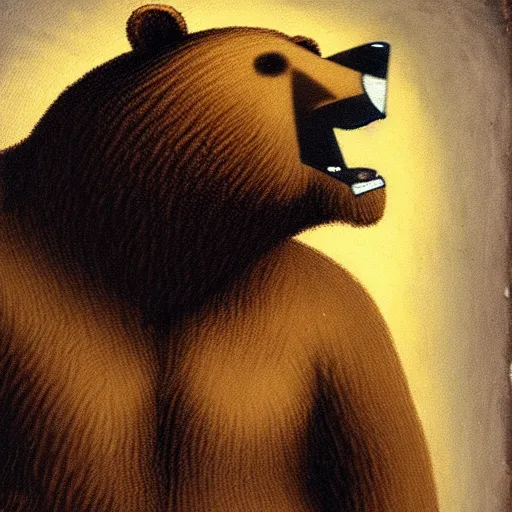 Image similar to portrait of anthropomorphic bear, paleolithic cave painting