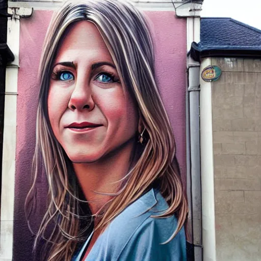 Prompt: Street-art portrait of Jennifer Aniston in style of Etam Cru