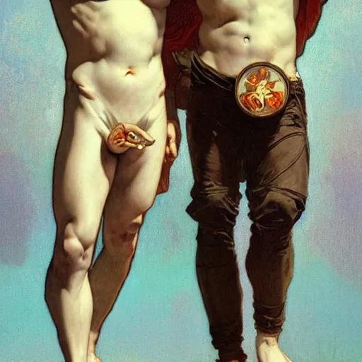 Prompt: ultra realistic illustration of apollo and hyacinthus, full body, male body, elegant study, poster art greg rutkowski and alphonse mucha