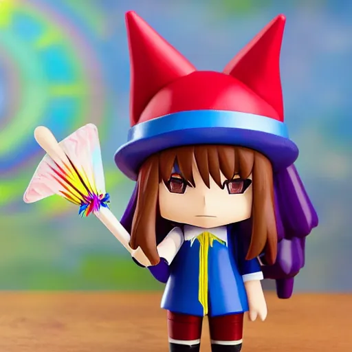 Prompt: a wizard with a rainbow wizard hat vinyl figure, anime style, nendroid