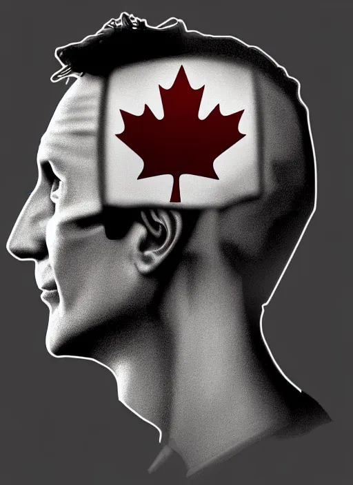 Prompt: a profile portrait of justin trudeau with a zippered opening into skull showing the cranial cavity, zippered opening in skull, inside head cobwebs, dust and rats, digital art, highly detailed