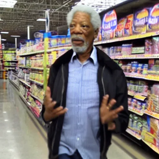 Image similar to a surveillance footage of Morgan Freeman at Walmart