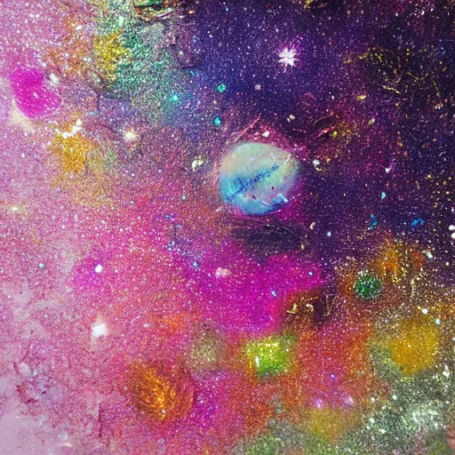 Prompt: Liminal space in outer space, glitter oil and paint macrophotography