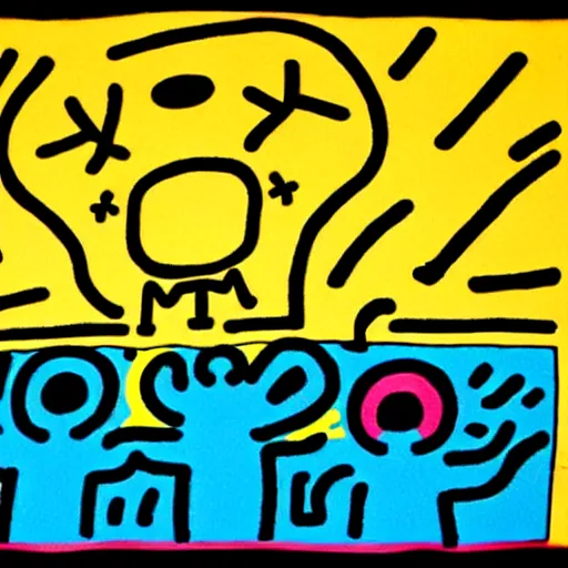 Prompt: art of a mushroom cloud inspired by keith haring and jean - michel basquiat