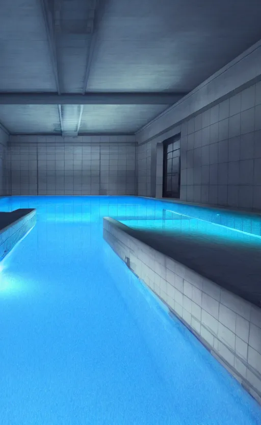Image similar to swimming pool at night, soft render, volumetric lighting, 3d aesthetic grainy illustration, cgsociety