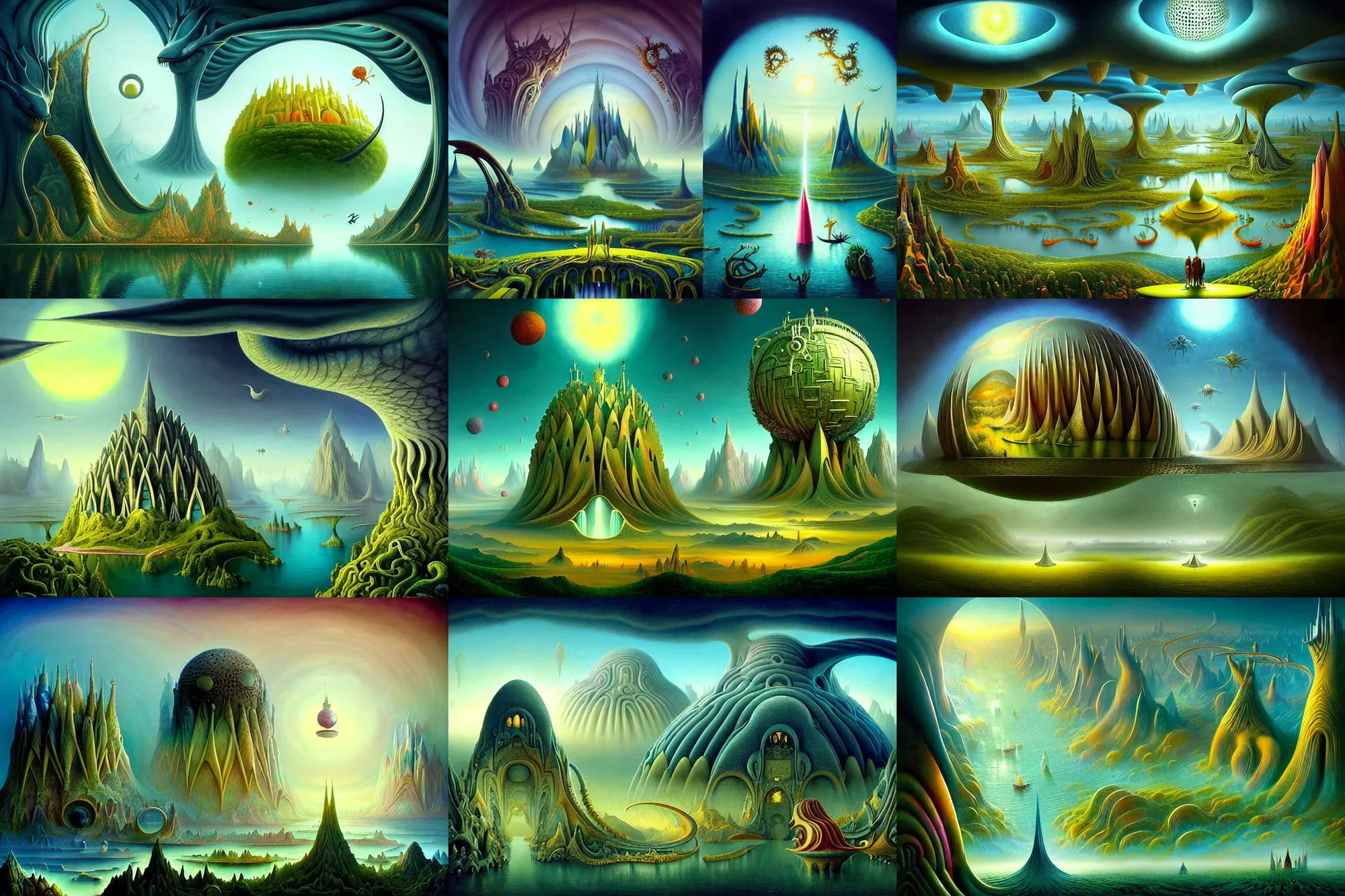 Image similar to a beautiful epic stunning amazing and insanely detailed matte painting of alien dream worlds with surreal architecture designed by Heironymous Bosch, mega structures inspired by Heironymous Bosch's Garden of Earthly Delights, vast surreal landscape and horizon by Cyril Rolando and Andrew Ferez, rich pastel color palette, masterpiece!!, grand!, imaginative!!!, whimsical!!, epic scale, intricate details, sense of awe, elite, fantasy realism, complex composition, 4k post processing